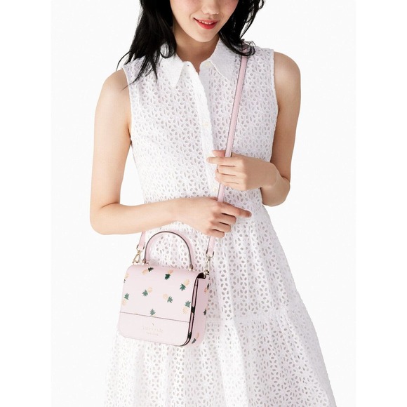 G Kate Spade Staci Square Pineapp Crossbody Pink Saffiano K7629 NWT $299 MSRP FS - Picture 2 of 14